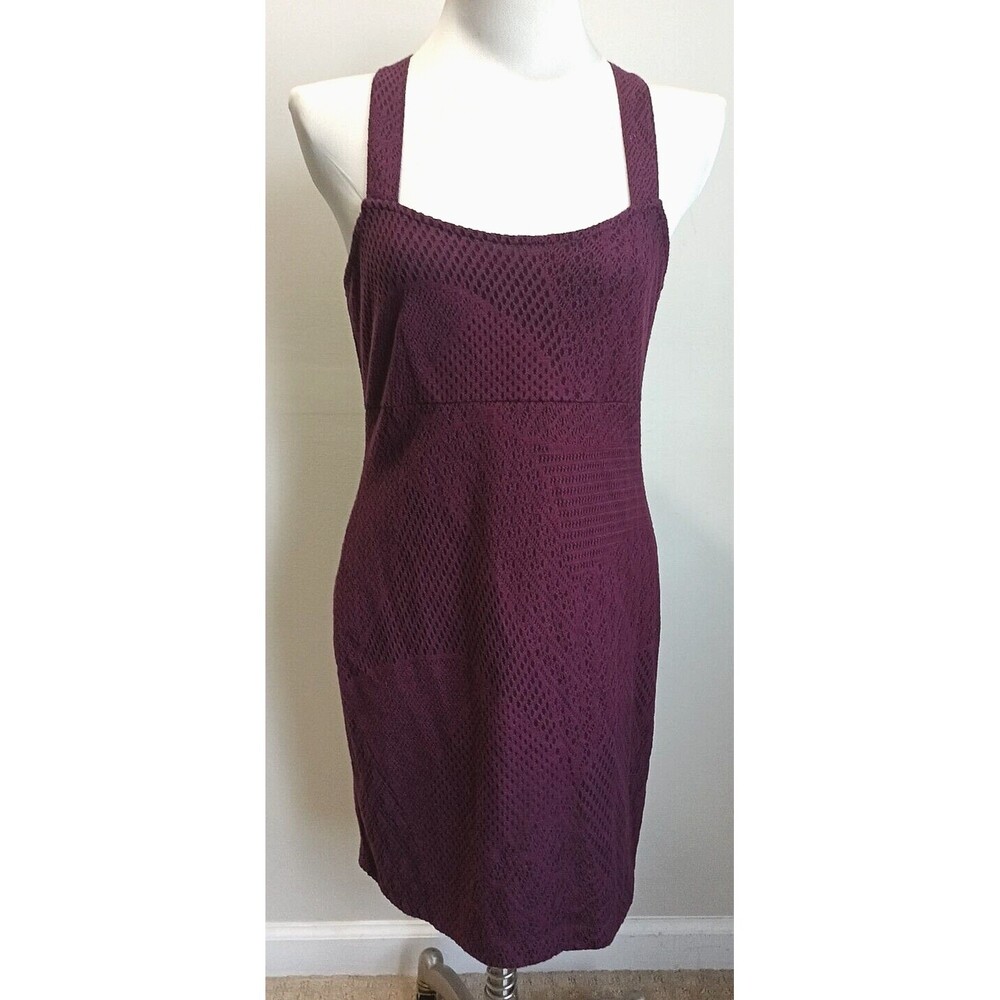 Free People Womens Bodycon Dress Medium Burgundy Crochet Lace Lined Stretch